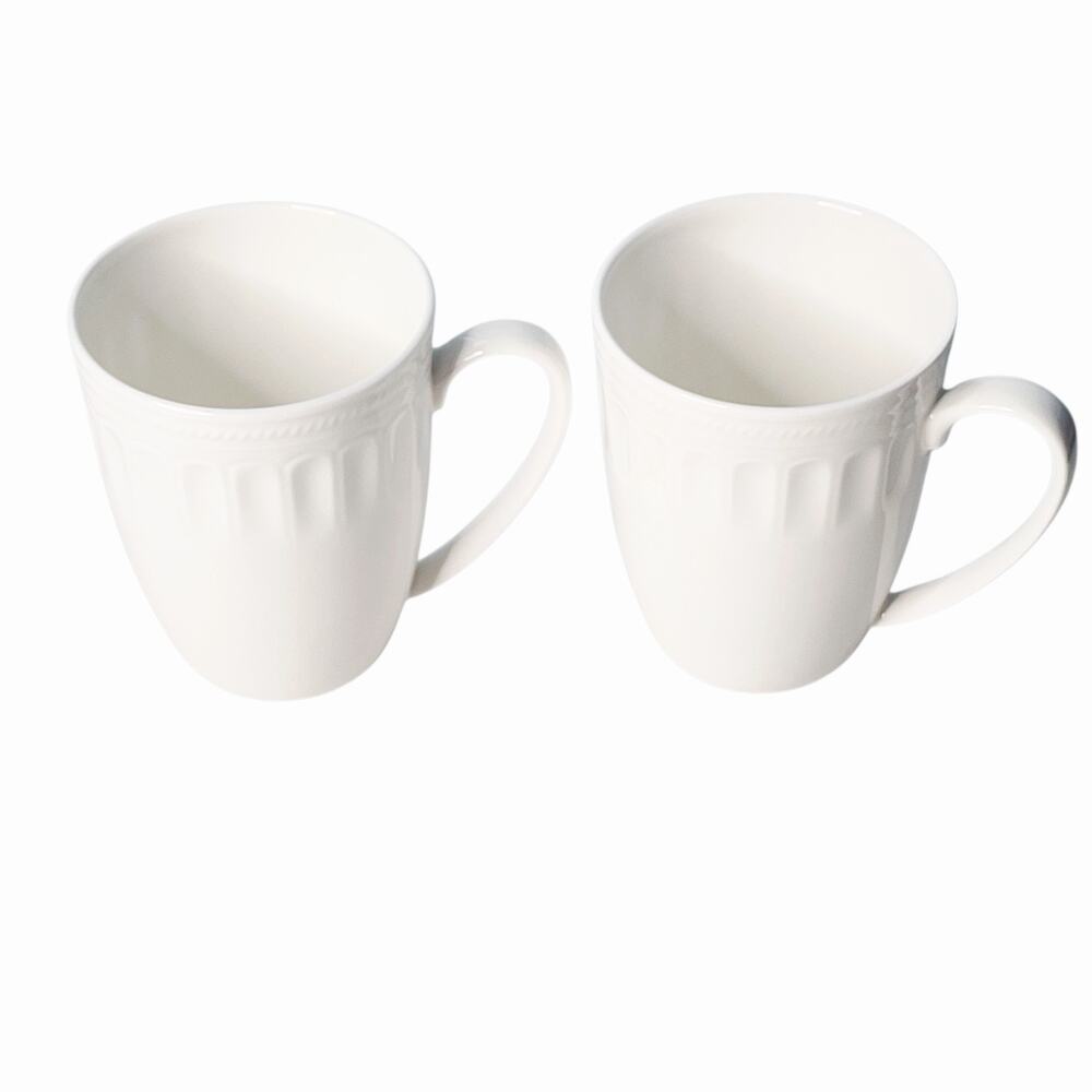 Gorham Cottage Bone China Coffee Mugs White Set Of 2